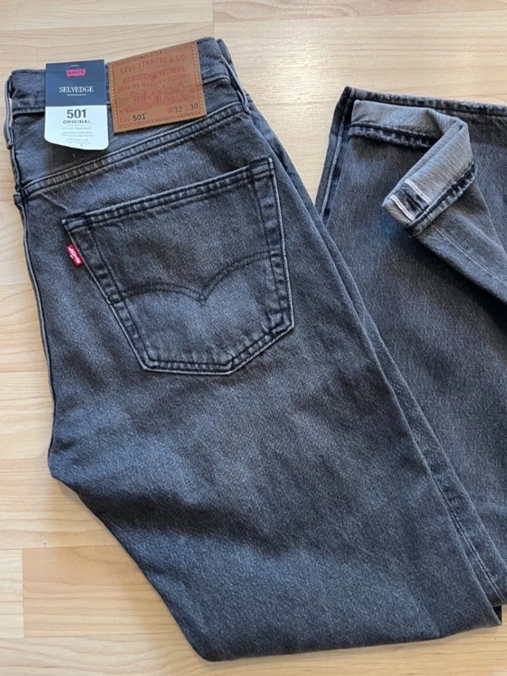 Levi's 501 Selvedge Original Straight Leg Jeans Men's 32x30 Gray Big E